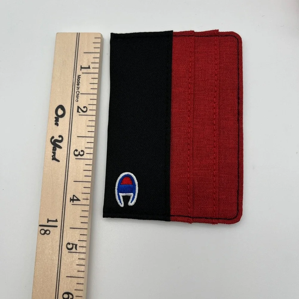 Champion Card Case Mens OS‎ Black Red CV9-0396-601 Canvas Logo Slim Wallet